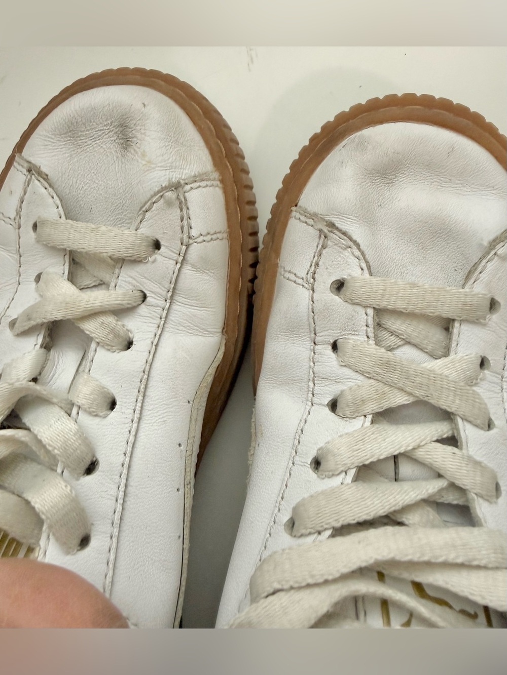 Puma White Leather Low-Top Sneaker with Brown Gum Platform - Picture 13 of 14